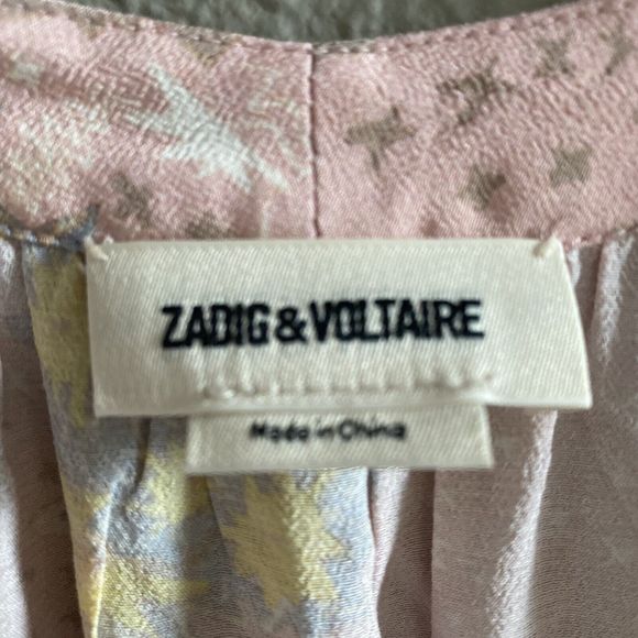 ZADIG & VOLTAIRE Tygg Print Glam Rock Shirt Pink Ruffle Blouse Large long sleeve - Picture 13 of 15